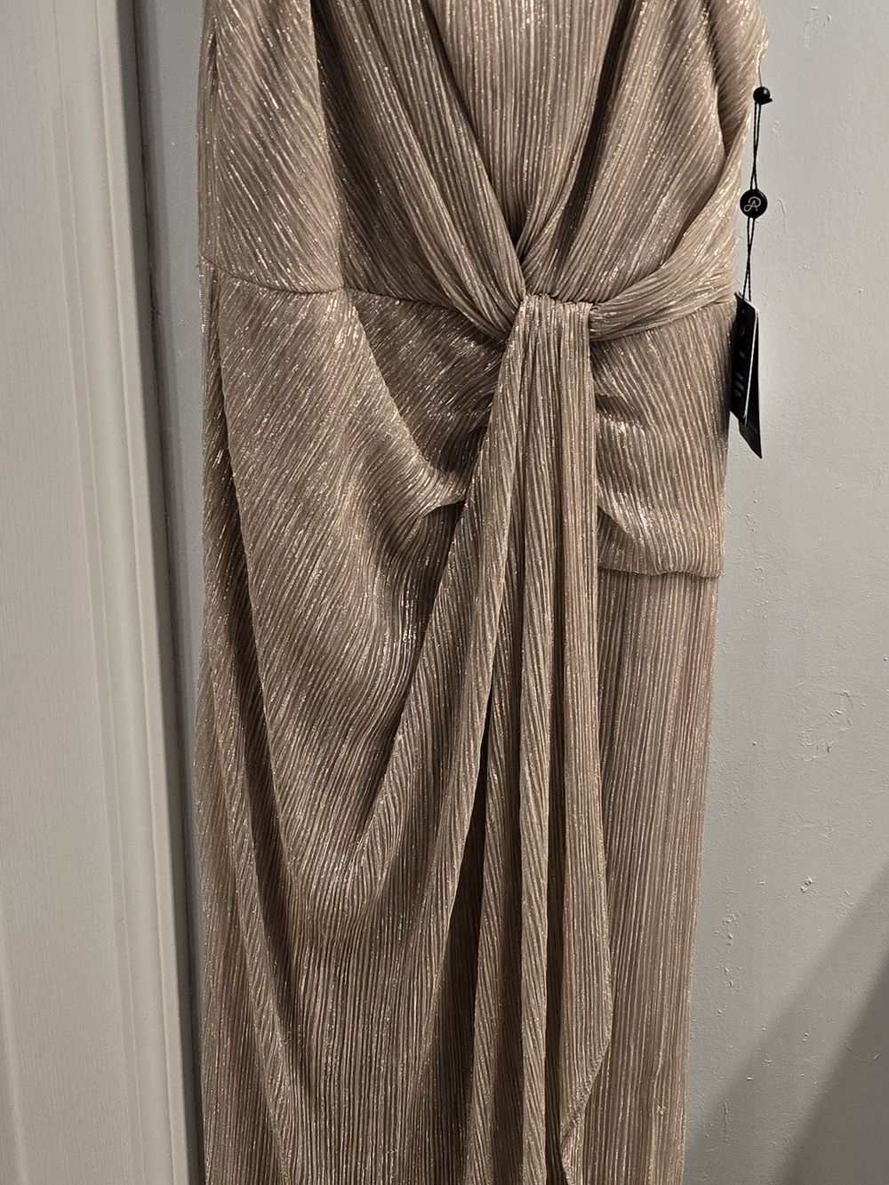 Adrianna Papell Blush Stardust Pleated Draped Gown
